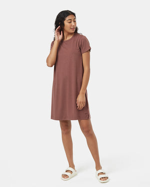 Red-Knee-Length-Slitted-T-Shirt-Dress