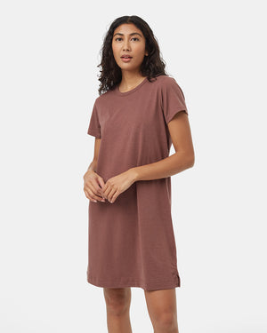 Red-Knee-Length-Slitted-T-Shirt-Dress