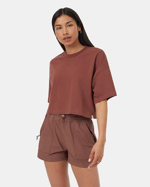 Red-Organic-Cotton-Crew-Neck-Cropped-Shortsleeve-T-Shirt