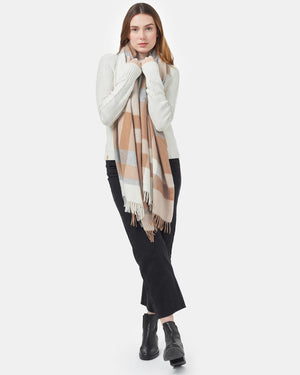 Brown,White Woven Wool Plaid Scarf