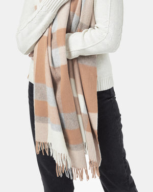 Brown,White Woven Wool Plaid Scarf