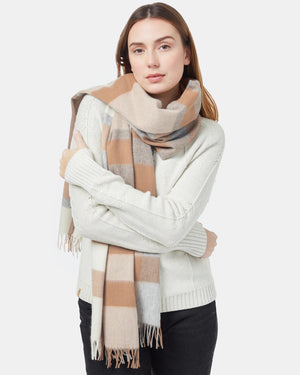 Brown,White Woven Wool Plaid Scarf