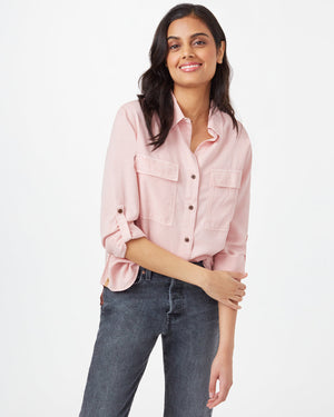 Pink Women's Tencel Long Sleeve Button Up