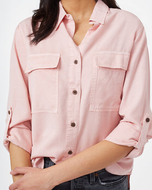 Pink Women's Tencel Long Sleeve Button Up