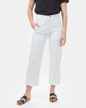 White Women's Twill Wide Leg Trousers