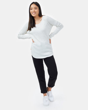 White Women's Waffle Knit Longsleeve Top