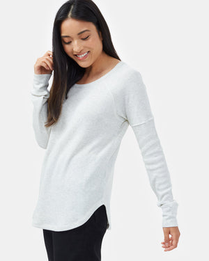 White Women's Waffle Knit Longsleeve Top